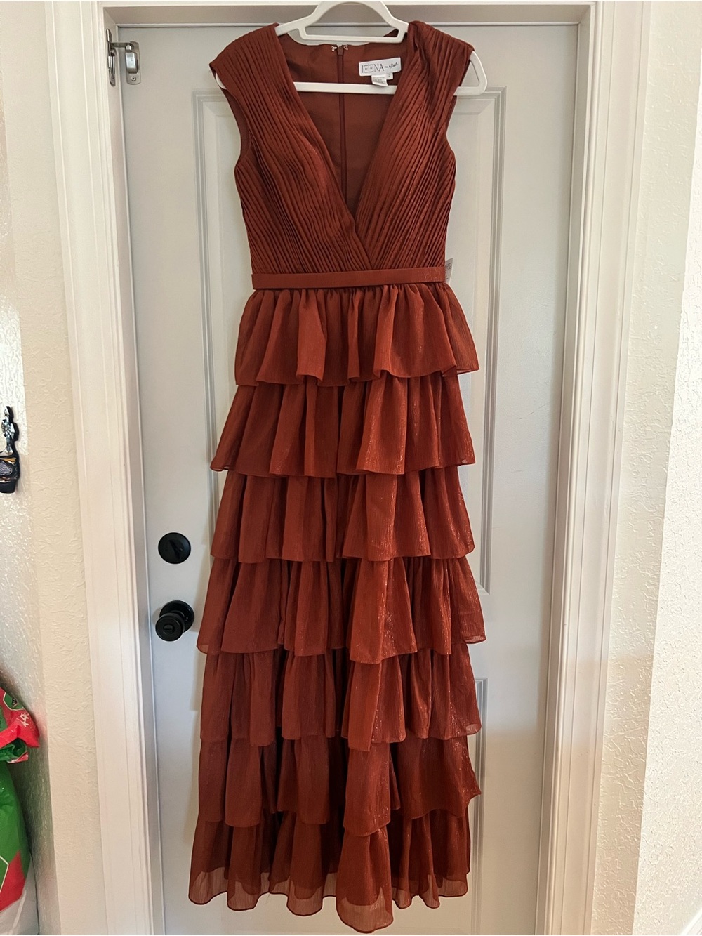 Sea New York Rust Layered Ruffle Maxi Dress
